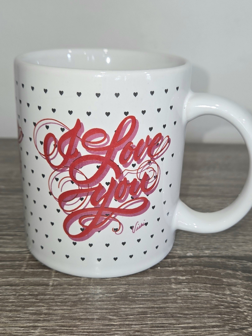 Vintage 1995 White with Black Hearts  "I Love You" Ceramic Mug SEE PICTURES.